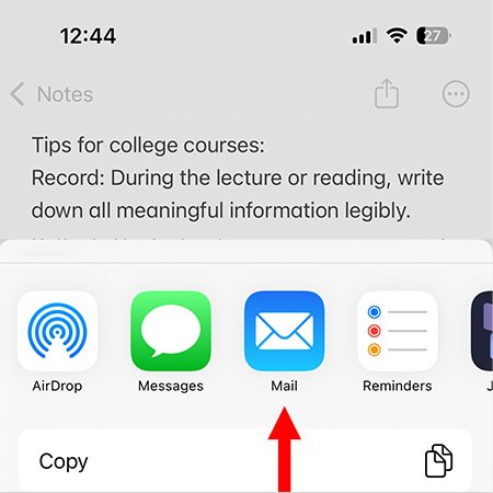 How to email iPhone notes.